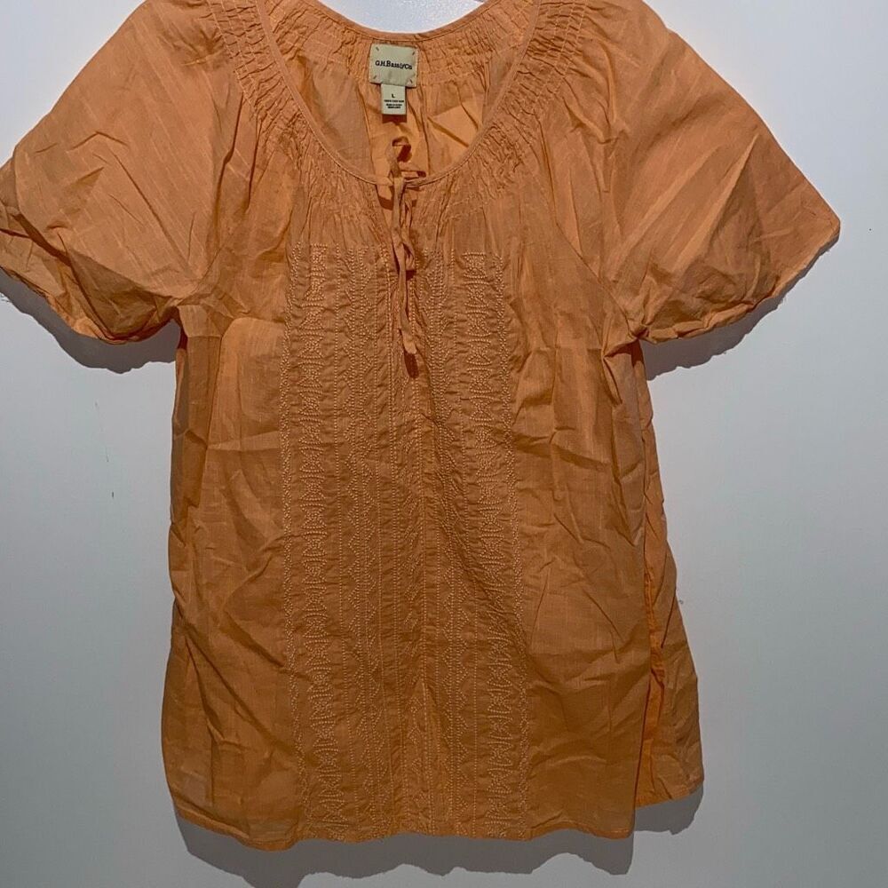 G.H. Bass & Co. Women's Orange Embroidered Short Sleeve Peasant Top Size Large
